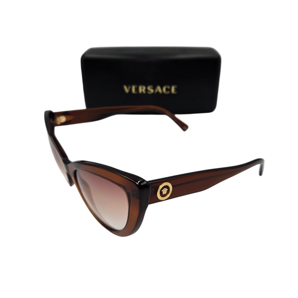 Versace Brown Cat Eye Sunglasses Gold Medusa Logo MOD Italy Case